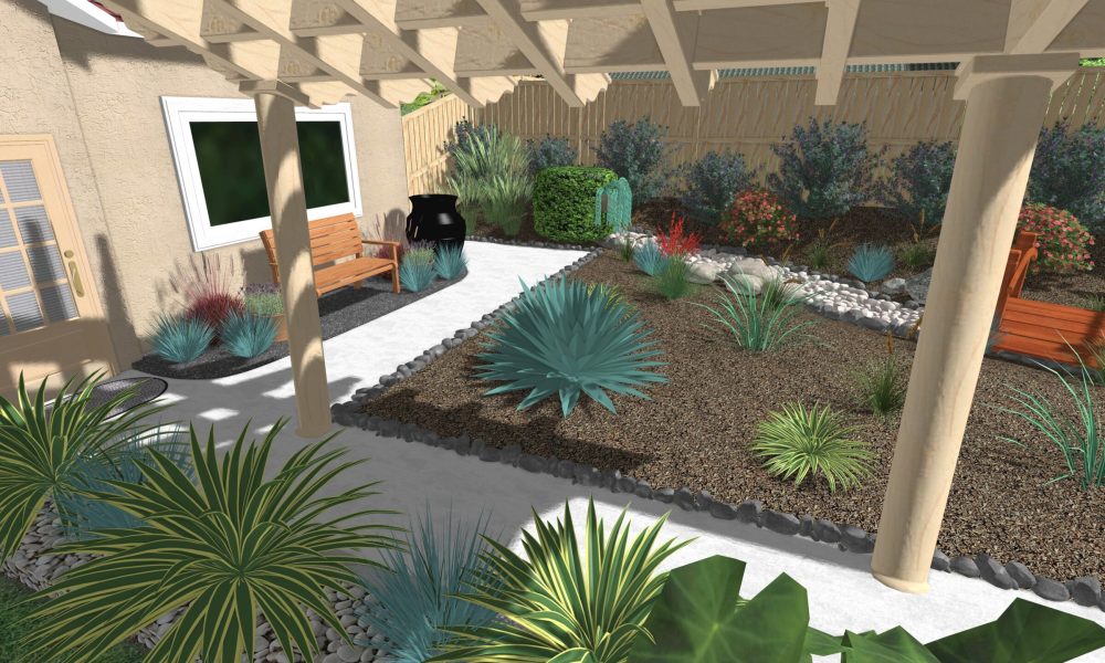 Creative Xeriscape design with dry river bed for a residential villa in California, USA